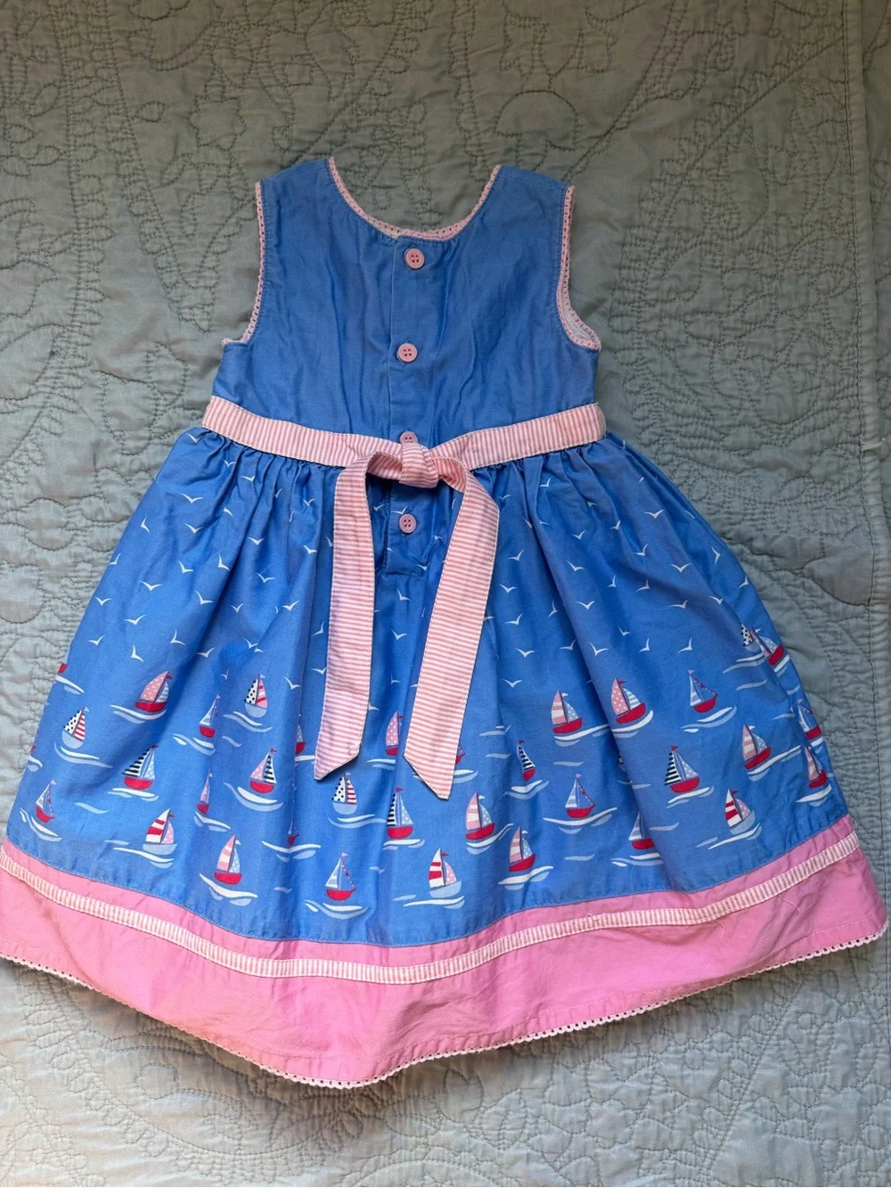 JoJo Maman Bebe Blue and Pink Nautical Sailboat Dress